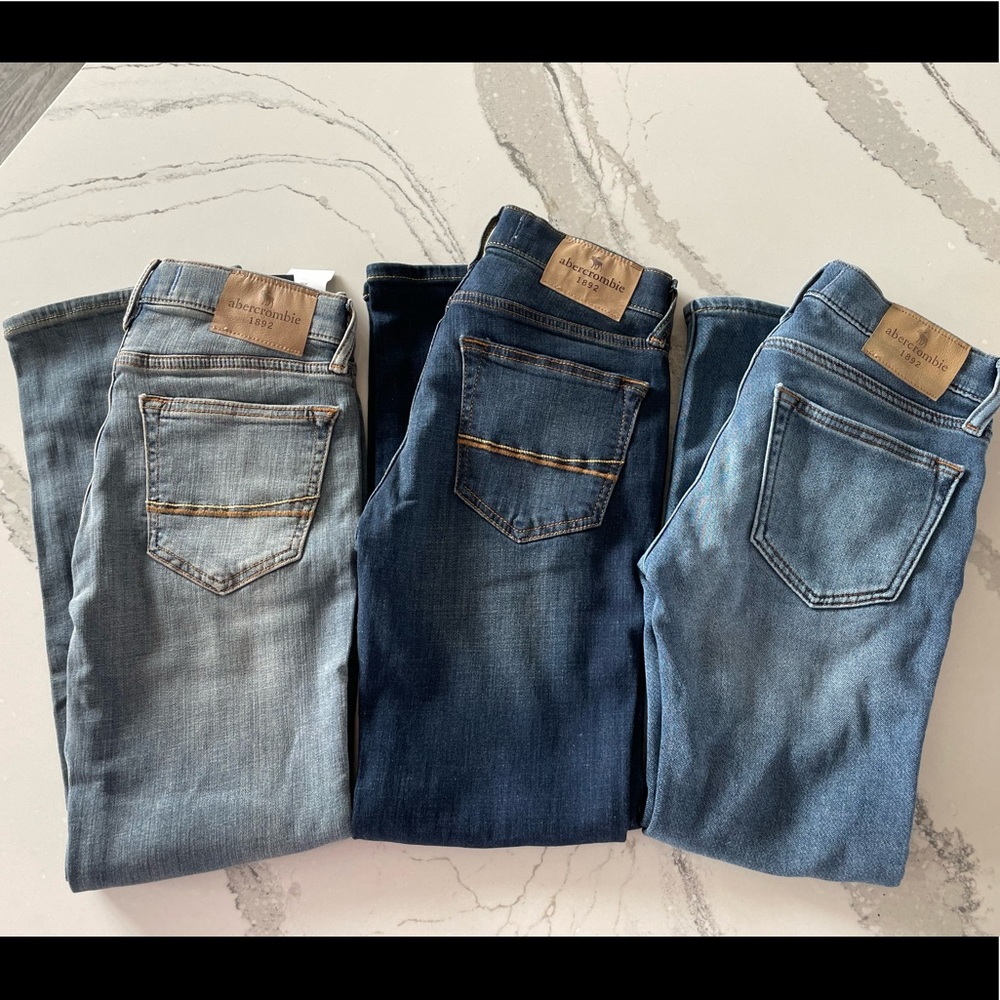 Three pair of abercrombie kids jeans. Two NWT. Size 9/10